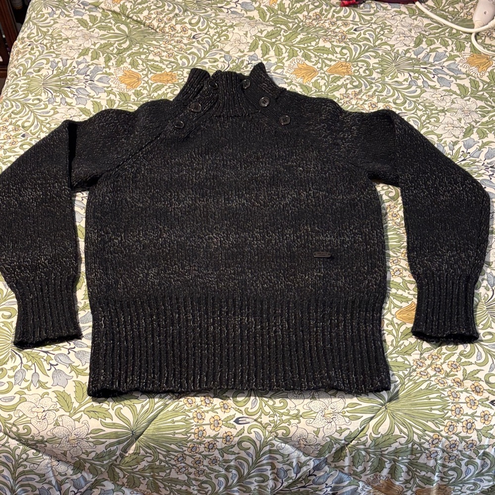 Whyred Black Textured High Button Neck Sweater M